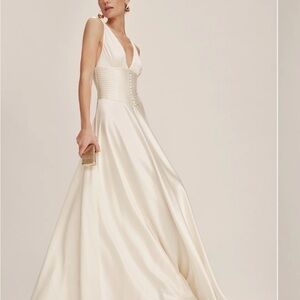Reformation Arianwen Ivory Satin Plunging V-Neck A-Line Wedding Dress
